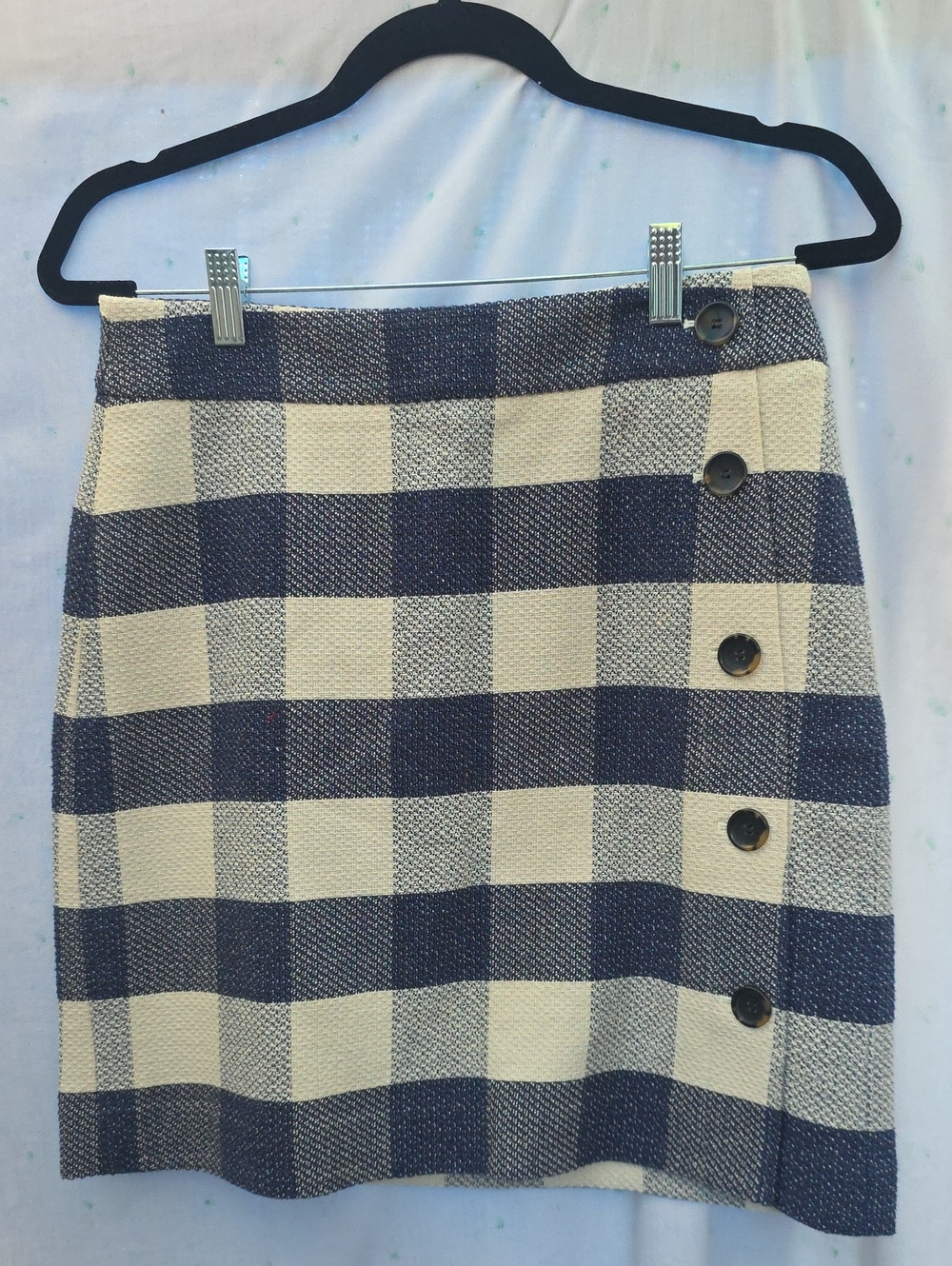 Ann Taylor Plaid Tweed Button Detail Mini Skirt 2